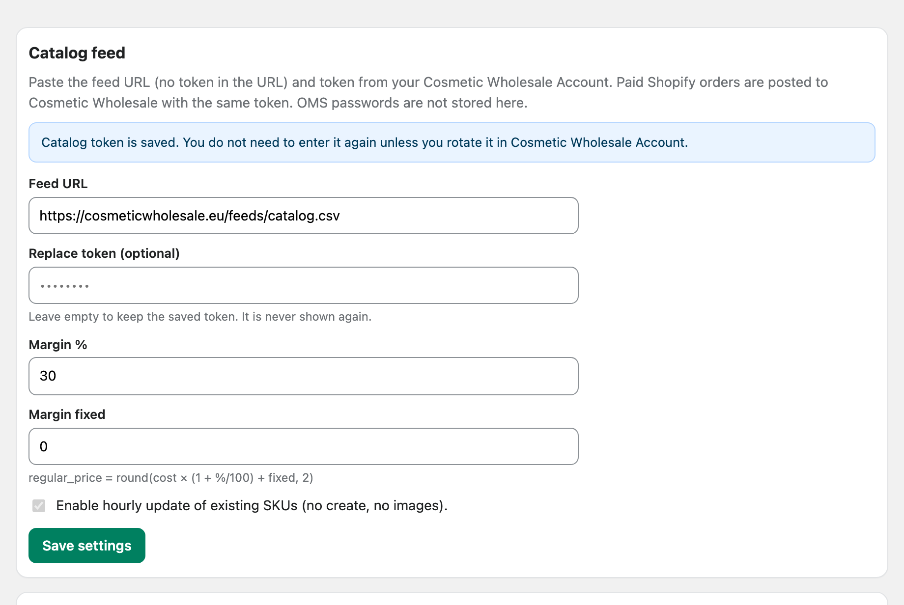 Shopify app settings