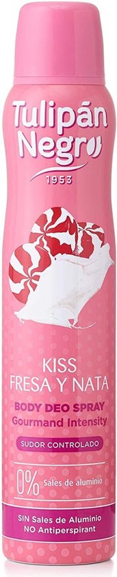 171x840-25 Tulipán Negro Kiss Fresa Y Nata Deodorant Spray/ Slagroom en Aardbei / Geen Aluminium - 200ml - Image 1