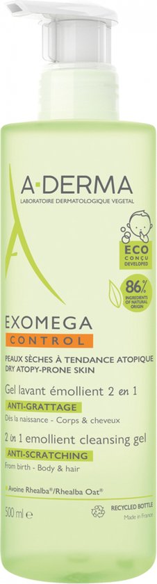 226x840-108 A-DERMA Exomega Control 2in1 Anti-krabben Emolliërende Reinigingsgel 500 ml - Image 1