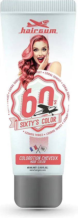 302x840-50 Semi-permanente kleurstof Hairgum Sixty's Color coral sunset (60 ml) - Image 1
