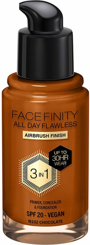 309x840-300 Max Factor Facefinity All Day Flawless 3 In 1 Foundation N102-Chocolate 30ml - Image 1
