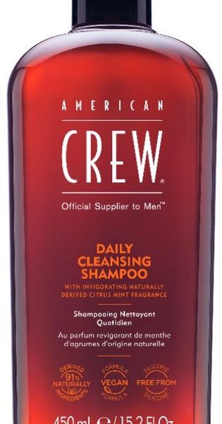 American Crew Daily Cleansing Shampoo, Vegan & Silicone Free (450ml) To Remove Excess Oil & Nourish, Normal & Oily Hair, Formulated For Men