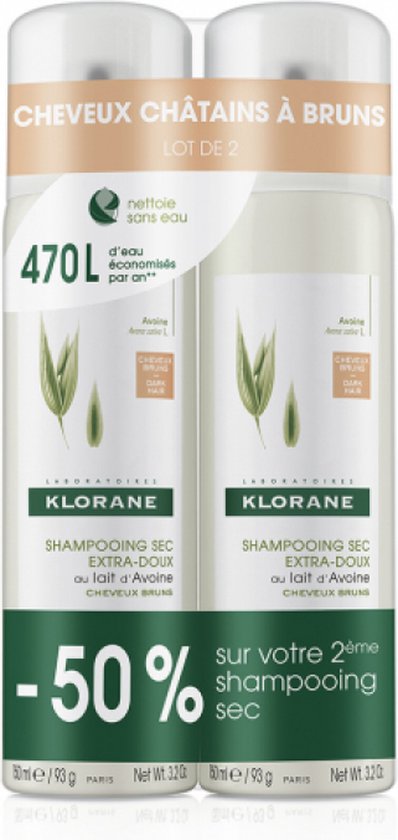 398x840-109 Klorane Oatmeal Dry Shampoo For Brown Hair 2x150ml - Image 1