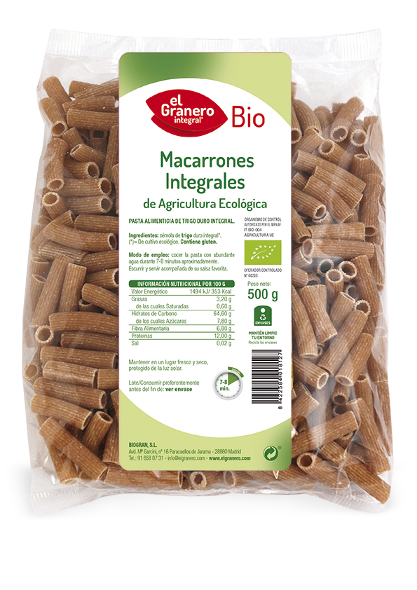 469377_2557c0b9bd9956e754dad70ae461747a Granero Macarrones Integral Bio 500g - Image 1