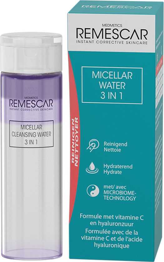525x840-78 Remescar Micellair Water 3 in 1 - Gezichtsreiniger met vitamine C en Hyaluronzuur, Make Up Remover voor intensieve reiniging van de huid en verwijdering van onzuiverheden, Face Wash voor hydratatie en reiniging, 200 ml - Image 1