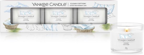 550x211-24 Yankee Candle Filled Votive 3-pack - Clean Cotton - Image 1