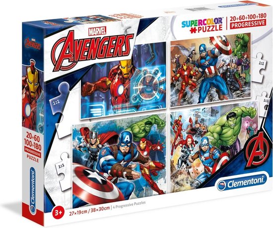Clementoni Legpuzzel 4-in-1 Avengers - 20/60/100/180 Stukjes