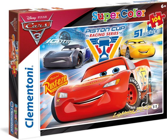 Clementoni Legpuzzel - Supercolor Puzzel Collectie - Disney Cars 3 - 104 stukjes, puzzel kinderen