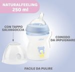 Chicco Natural Feeling Anticolic babyfles, 2 maanden + 250 ml, fles met zuignap van zachte en flexibele siliconen, geschikt voor gemengde borstvoeding, gemiddelde stroom, kleur lichtblauw 2+ m - Image 2
