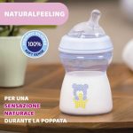 Chicco Natural Feeling Anticolic babyfles, 2 maanden + 250 ml, fles met zuignap van zachte en flexibele siliconen, geschikt voor gemengde borstvoeding, gemiddelde stroom, kleur lichtblauw 2+ m - Image 3