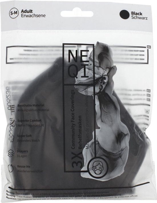 550x709-94 Reusable Fabric Mask Black M 3 Units - Image 1