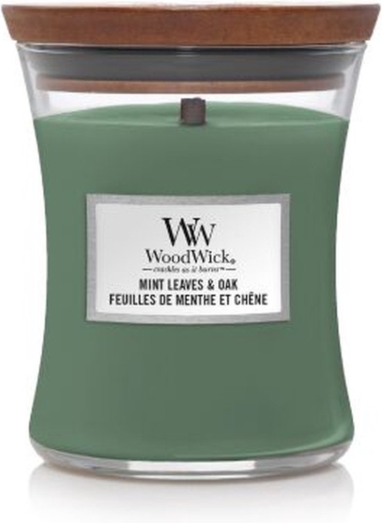 550x754-76 WoodWick - Mint Leaves & Oak Medium Candle - Image 1