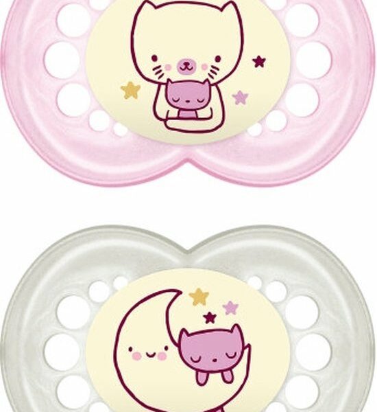 Mam Original Silicone Night Fopspeen Poes/ Maan - 6+ maanden - 2 stuks