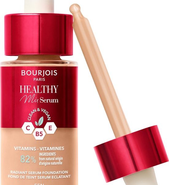 Bourjois Healthy Mix - 55N - Deep Beige, Serum Foundation, laat de huid onmiddellijk stralen, hydrateert tot 24 uur lang, vegan formule, dauwachtige finish, houdt de hele dag lang, 30 ml