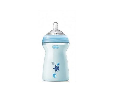 8058664153756 Chicco Naturalfeeling Blue Baby Bottle Fast Flow 330ml 6m - Image 1