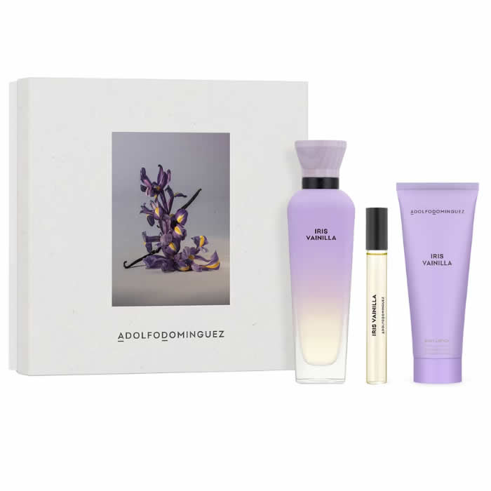 8410190634930 Adolfo Dominguez Iris Vainilla Eau De Parfum Spray 120ml Set 3 Pieces - Image 1
