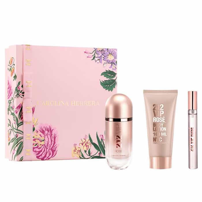 8411061092446 Carolina Herrera 212 Vip Rose Eau De Perfume Spray 80ml Set 3 Pieces - Image 1