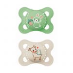 Mam Original Pure Silicone Pacifier 2-6 Months Green/Beige Smooth - 2 Units