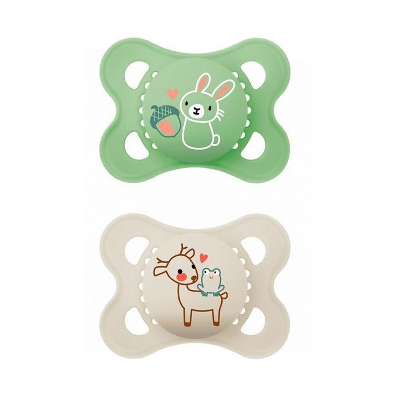 9001616825743 Mam Original Pure Silicone Pacifier 2-6 Months Green/Beige Smooth - 2 Units - Image 1