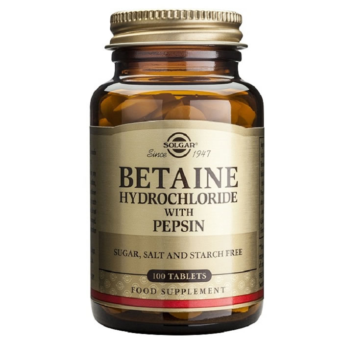 0033984002401_1 Solgar Betaine Hydrochloride 100 Tablets - Image 1