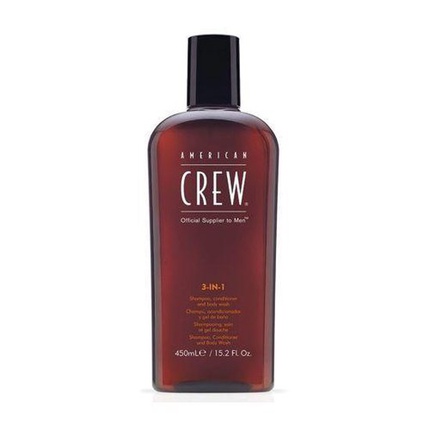 REVLON PROFESSIONAL American Crew 3-In-1 Shampoo, Conditioner & Body Wash with Long Lasting Scent to Cleanse & Condition Hair Styling & Skincare for Men 450 ml (Pack of 1) transparent