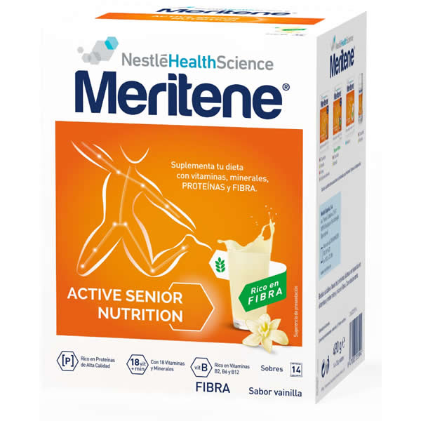 27010_18b10ee88b48449b000d9b1df072a247 Meritene Active Senior Nutrition Batido Sabor Vainilla Rico En Fibra 14 Sobres - Image 1