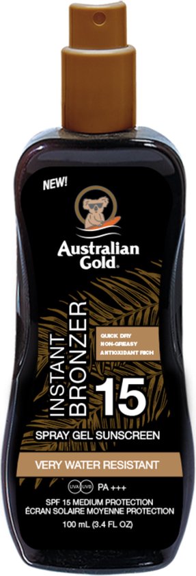 287x840-10 Australian Gold Spf 15 Spray Gel With Bronzer Sun Spray Sun Lotion 100 Ml - Image 1