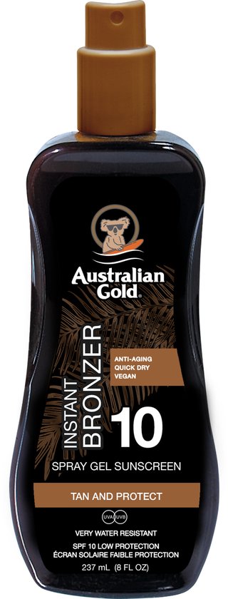 320x840-87 Australian Gold SPF10 Zonnebrand Spray Gel + Bronzer - 237ml - Image 1