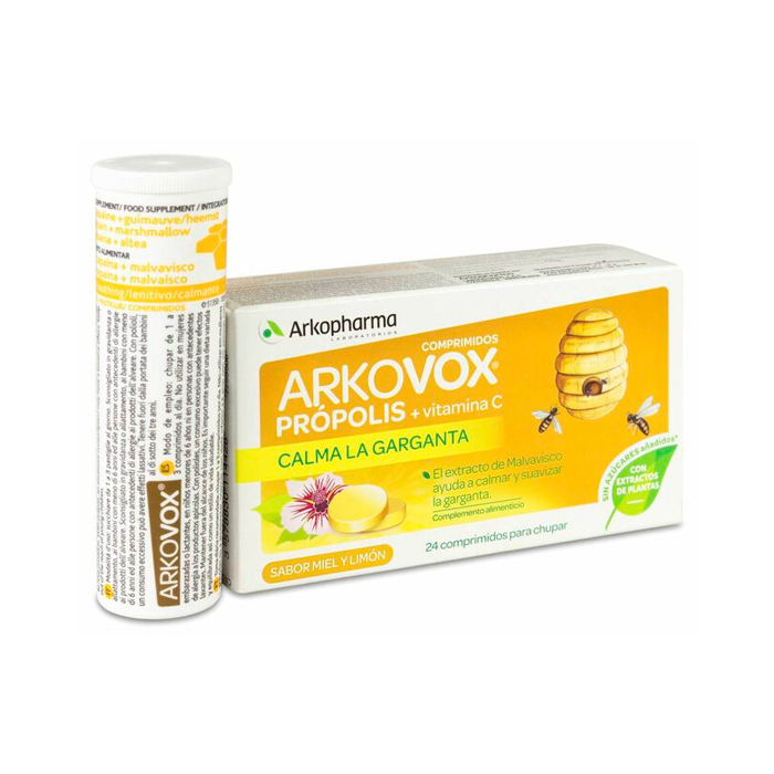 3249672_df89668a4f0ae8931dd104143d68c73b Arkopharma Arkovox Propolis + Vitamin C 24 Tablets - Image 1