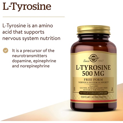 352133_6d07fd8503378b4bf4dab05fbe574666 Solgar L Tyrosine Free Form Amino Acid 50 X 500Mg Vegicaps - Image 1