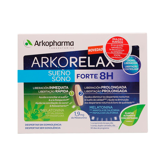3578830114572 Arkopharma Arkorelax Sleep Forte 8H 30 Two-Layer Tablets - Image 1