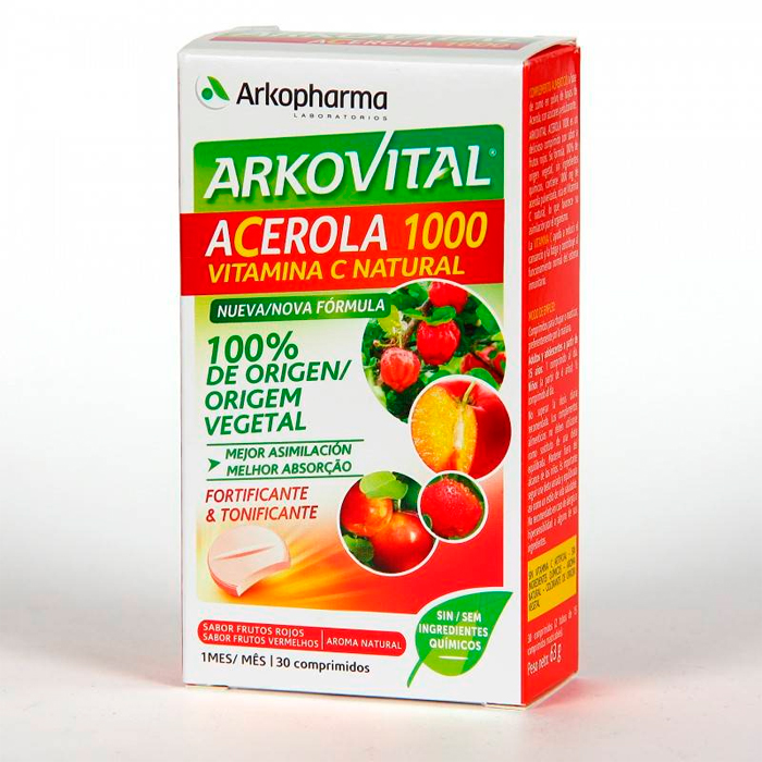 3578830124397 Arkopharma Arkovital Acerola 1000 Vitamin C 30 Tablets - Image 1