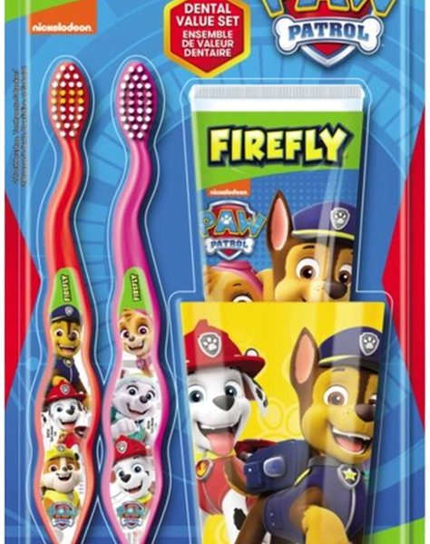 Kinder tandenborstel set Paw Patrol - Rood / Roze / Geel - Kinderen - 2 Tandenborstels - Beker - Tandpasta