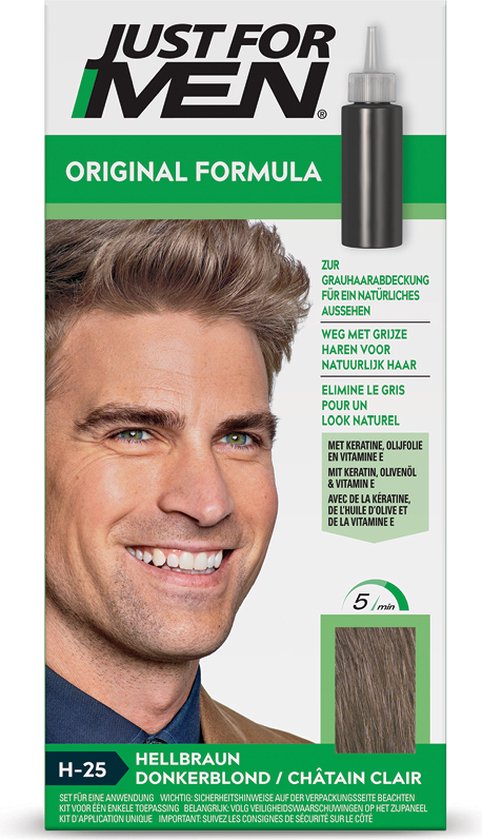 482x840-76 Just For Men Original Haarkleuring H25 Donkerblond - Haarverf voor Mannen - Professionele Grijsdekking in 5 Minuten - 100% Natuurlijke Uitstraling - Dekt tot 8 Weken - Vrij van Ammoniak - Image 1