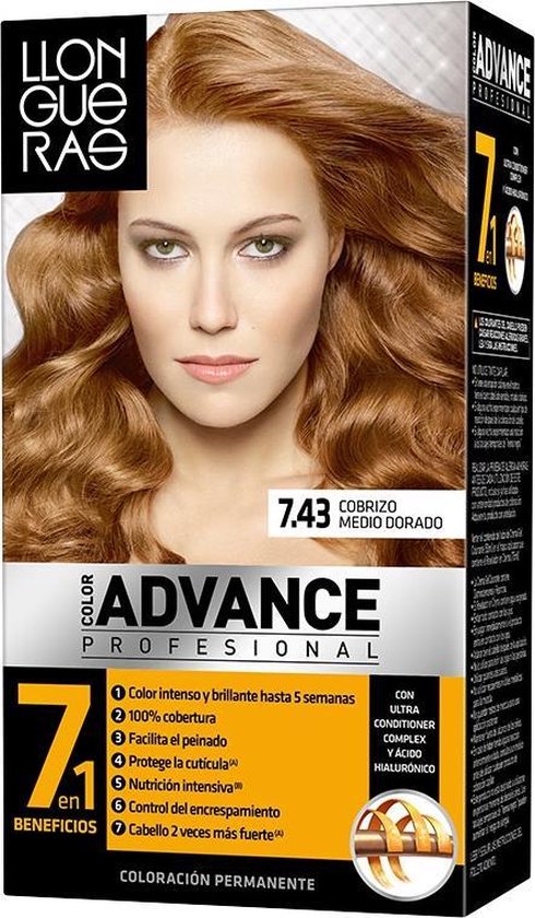 490x840-20 Color Advance Hair Colouring By Llongueras #7.43-cobrizo-medio-dorado - Image 1