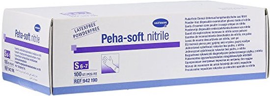 550x197 100 Nitril Hartmann Peha Soft Handschoenen zonder poeder. Maat: Small - Image 1