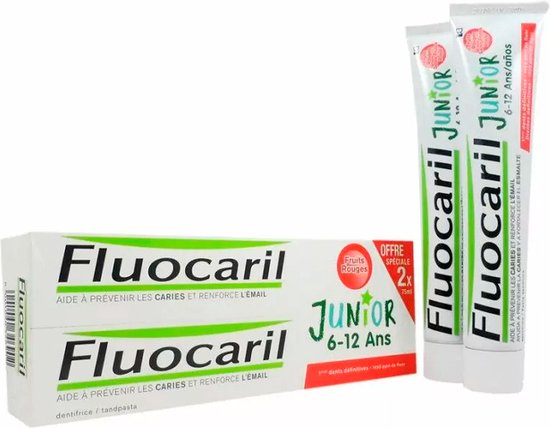 550x428-53 Fluocaril Junior Red Fruits Tooth Paste 2x75ml - Image 1