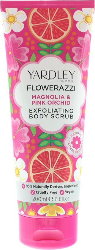 320x840-110 Yardley Flowerazzi Magnolia & Pink Orchid Body Scrub 200ml - Image 1