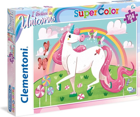 550x461-60 Clementoni Legpuzzel - Supercolor Puzzel Collectie - Unicorn - 104 stukjes, puzzel kinderen - Image 1
