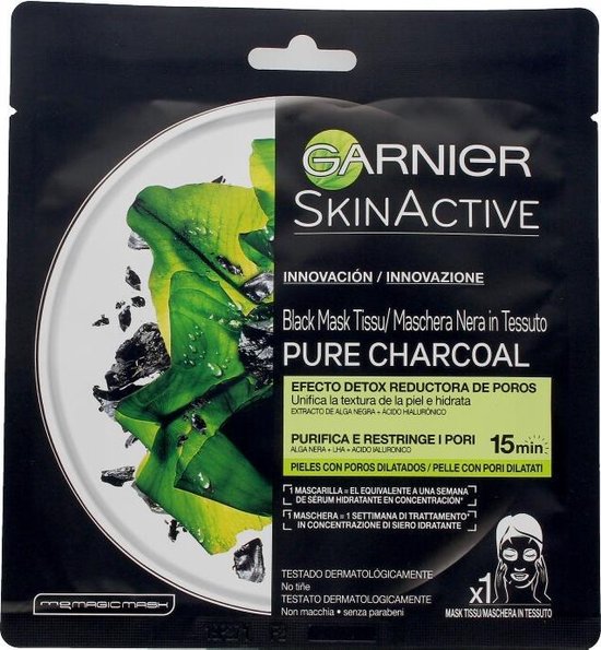 550x595-5 Pure Charcoal Black Mask Tissu Detox Effect By Garnier 28 G - Image 1