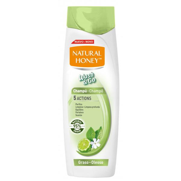 8008970052489 Natural Honey Wash y Go Champú Graso 400ml - Image 1