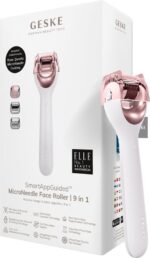 GESKE | SmartAppGuided™ MicroNeedle Face Roller | 9 in 1 | met rozenkwarts | Microneedling | Professioneel Microneedling-apparaat | Naaldroller | Schoonheidsrollergezicht | Micronaaldroller