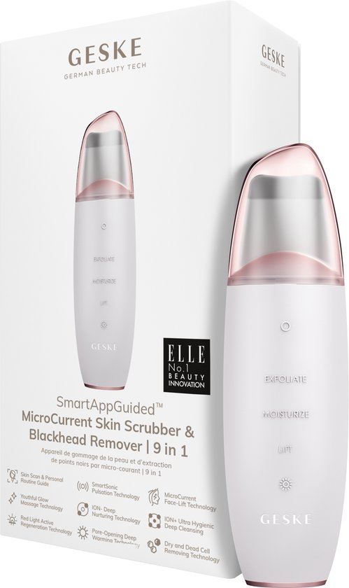 499x840-102 GESKE | SmartAppGuided™ MicroCurrent Skin Scrubber & Blackhead Remover | 9 in 1 | Tools huidverzorging | Gezichtsreiniging | Anti-aging en reiniging | Professionele facelift | Mee-eter verwijderaar - Image 1