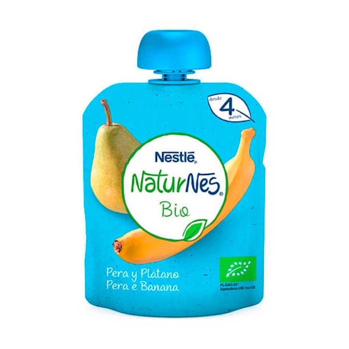 7613036180696_1 Nestlé Naturnes Bio Pear Banana 90g bag - Image 1
